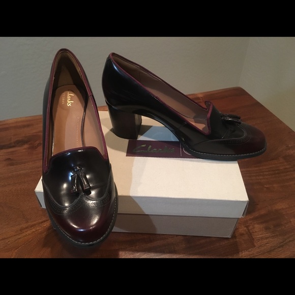 Clarks Shoes - Clarks leather Oxford heels